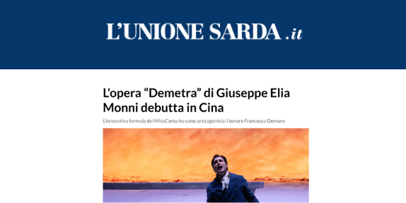 L'opera “Demetra” di Giuseppe Elia Monni debutta in Cina
